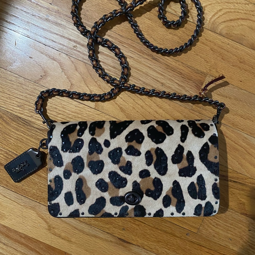 Coach Leopard Print Crossbody Bag - Tan & Black